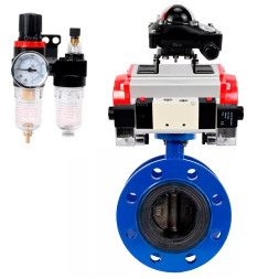 Затвор дисковый поворотный WBV1331E-2W-F-R Ду300 Ру16 фланцевый, корпус - чугун GGG40, диск - нержавеющая сталь 304, EPDM, с пневмоприводом PA-DA-210, пневмораспределителем 4V320-10 AC220V, БКВ APL-210N и БПВ AFC2000