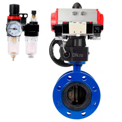 Затвор дисковый поворотный WBV1331E-2W-F-H Ду100 Ру16 фланцевый, чугун GGG40, нержавеющая сталь 304, EPDM, с пневмоприводом PA-DA-105, пневмораспределителем 4V320-08 AC220V, ручным дублером MON3-700-T38-ISO и БПВ AFC2000