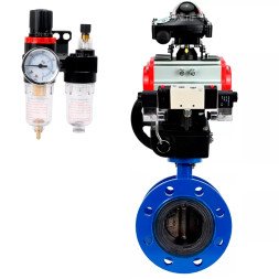 Затвор дисковый поворотный WBV1331E-2W-F-H Ду100 Ру16 фланцевый, чугун GGG40/нержавеющая сталь 304, EPDM, с пневмоприводом PA-DA-105, пневмораспределителем 4V320-08 AC220V, БКВ APL-210N, ручным дублером MON3-700-T38-ISO и БПВ AFC2000
