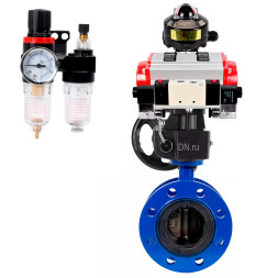 Затвор дисковый поворотный WBV1331E-2W-F-H Ду100 Ру16 фланцевый, чугун GGG40/нержавеющая сталь 304, EPDM, с пневмоприводом PA-DA-105, пневмораспределителем 4V320-08 AC220V, БКВ APL-510N EX, ручным дублером MON3-700-T38-ISO и БПВ AFC2000
