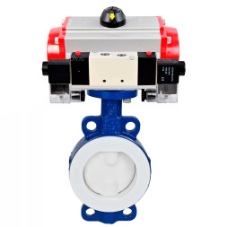 Затвор дисковый поворотный WBV3434Pf-2W-Fb-H Ду80 Ру16 корпус - углеродистая сталь WCB, диск - углеродистая сталь WCB, футерованный PTFE, уплотнение - PTFE, с пневмоприводом PA-DA-083 и пневмораспределителем 4V320-10 AC220V