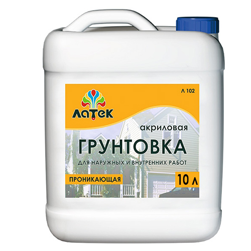 Грунтовка акриловая проникающая для наружных и внутренних работ "ЛАТЕК" 10л. Л 102/60