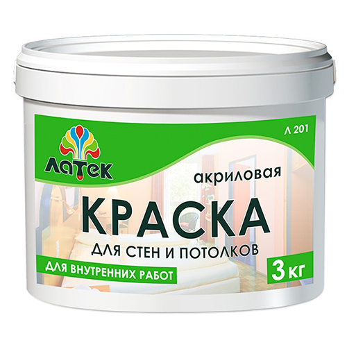 Краска для стен и потолков "ЛАТЕК" 3кг. Л 201/125