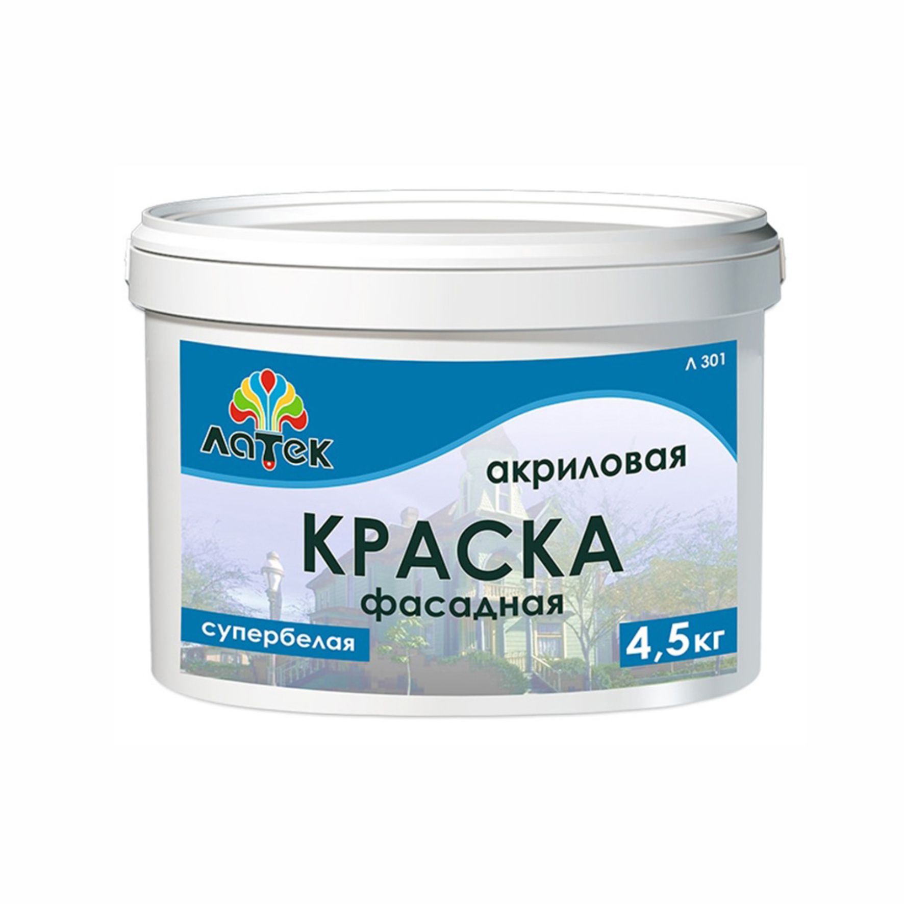 Краска в/д фасадная супербелая "ЛАТЕК" 7кг. Л 301/80
