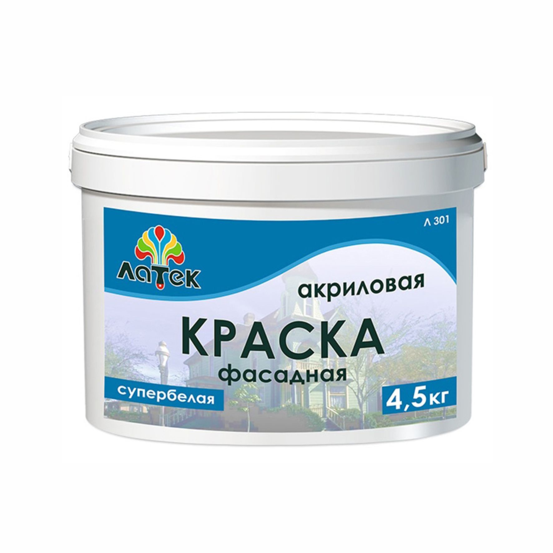 Краска в/д фасадная супербелая "ЛАТЕК" 14кг. Л 301/44