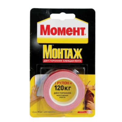 Клеящая лента Момент Монтаж Двусторонняя 1,5м. 120кг. 1714773