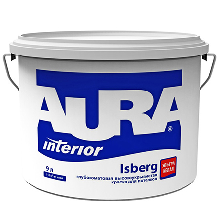 Краска для потолков ультрабелая Aura Isberg 9л.