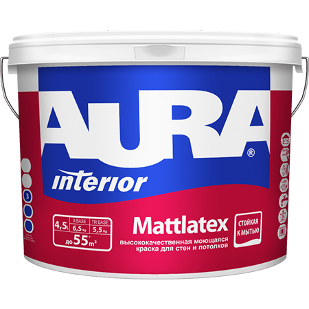 Краска моющаяся для стен и потолков Aura Mattlatex 4,5л./100