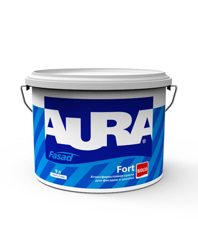 Краска атмосферостойкая для фасадов и цоколей Aura Fort база TR 9л./44