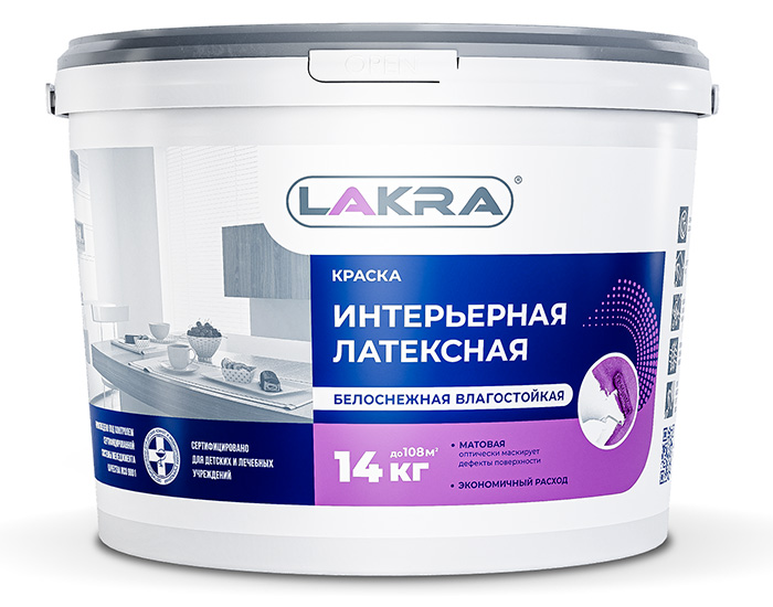 Краска для обоев белая латексная Лакра 14кг.