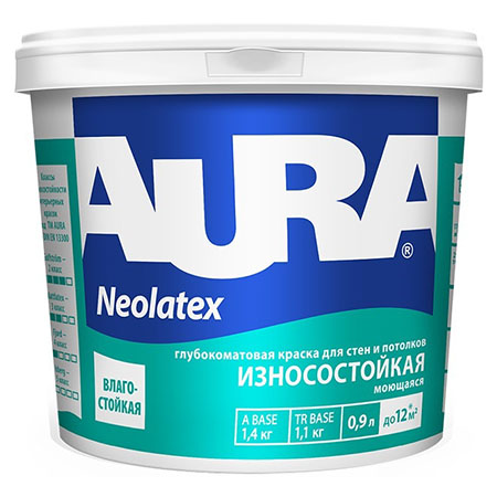 Краска износостойкая для стен и потолков "Aura Neolatex база TR" 0,9л