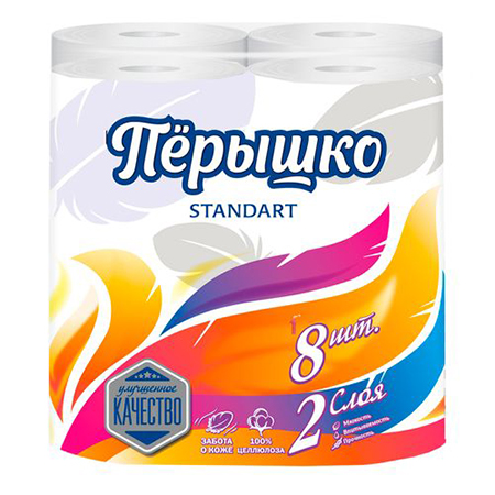 Бумага туалетная Перышко Standart 2сл (8 рул.) КИ-5727