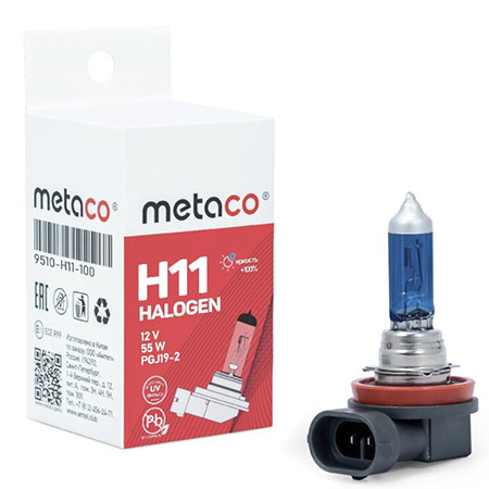Лампа H11 12V-55W галогенная Metaco (арт. 9510-H11-100) цвет синий