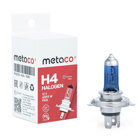 Лампа H4 12V-60/55W галогенная цвет синий, Metaco (арт. 9510-H4-100)