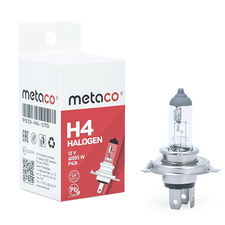 Лампа H4 12V-60/55W cтандартная, P43t Metaco (арт. 9510-H4-STD)