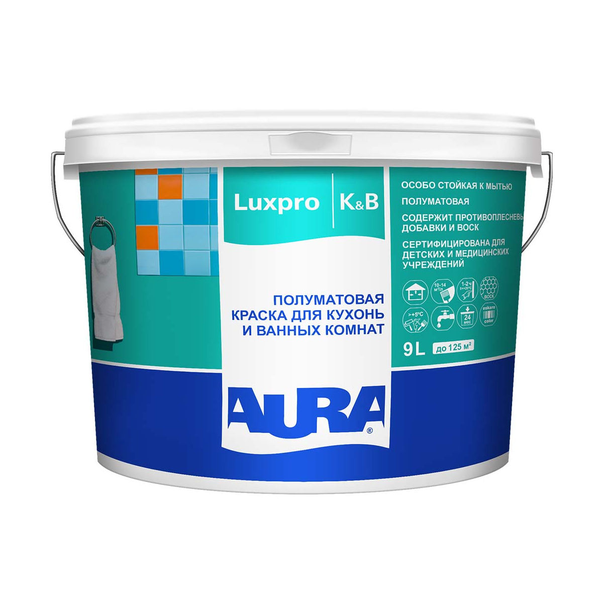 Краска для кухонь и ванных полуматовая "AURA Luxpro Kitchen & Bathroom" 9л