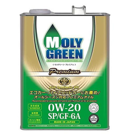 Масло моторное 0W-20, 4л (синтетика), MolyGreen Premium SP/GF-6A (бензин)