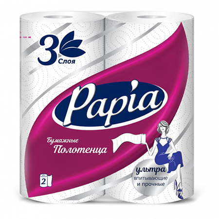 Бумажные полотенца Papia 3-х сл. 2 рул.