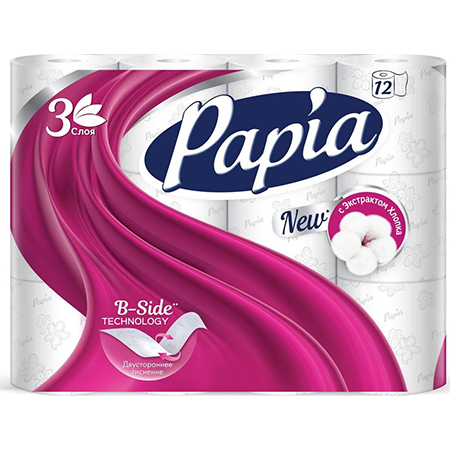 Бумага туалетная Papia 3-х сл. (12 рул.)
