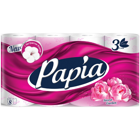 Бумага туалетная Papia Secret Garden 3-х сл. (8 рул.)