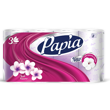 Бумага туалетная Papia Цветы Бали 3-х сл. (8 рул.)