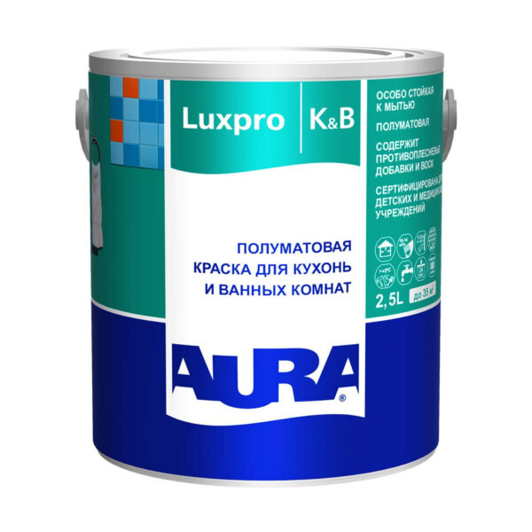 Краска для кухонь и ванных полуматовая "AURA Luxpro Kitchen & Bathroom база TR" 2,5л