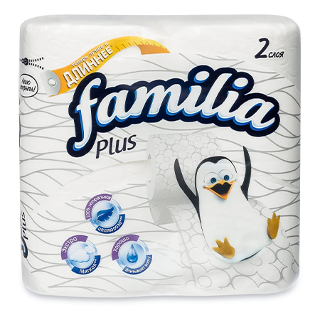 Бумага туалетная Familia Плюс 2-х сл. (4 рул.)