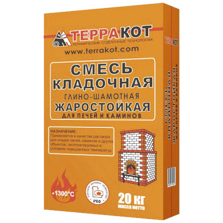 Смесь кладочная глино-шамотная жаростойкая для печей и каминов Терракот 20кг 1/48