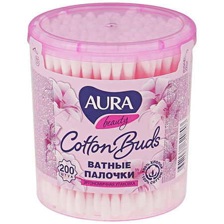 Ватные палочки Aura 200 шт. в стакане 58825/56300