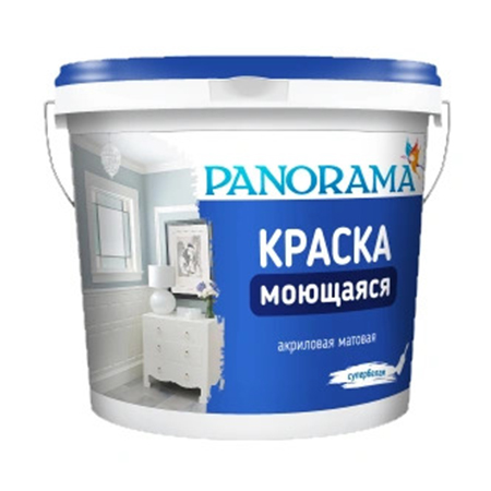 Краска моющаяся акриловая матовая супербелая "Panorama" 13кг