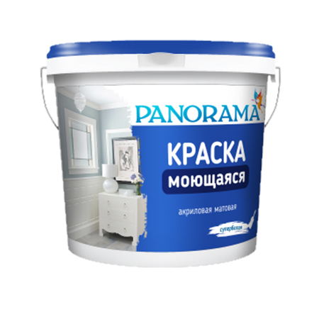 Краска моющаяся акриловая матовая супербелая "Panorama" 22кг