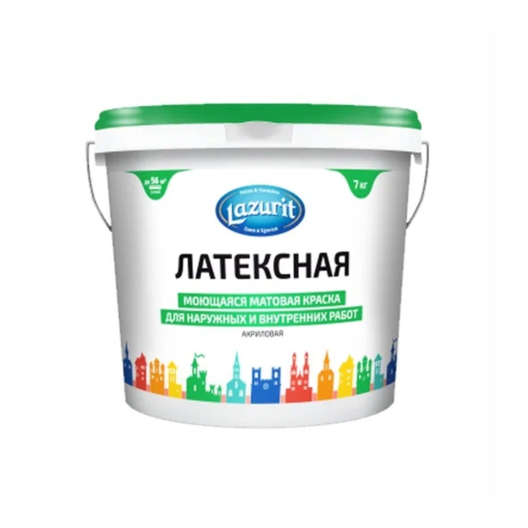 Краска латексная моющаяся для наружных и внутренних работ супербелая матовая "Lazurit" 7кг/80
