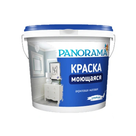 Краска моющаяся акриловая матовая супербелая "Panorama" 3кг