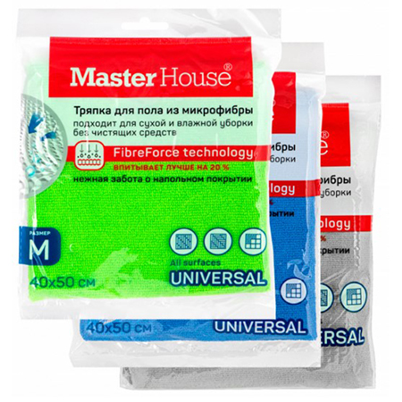 Тряпка для пола из микрофибры Master House М 40х50см (цвет. ассортимент) 60174