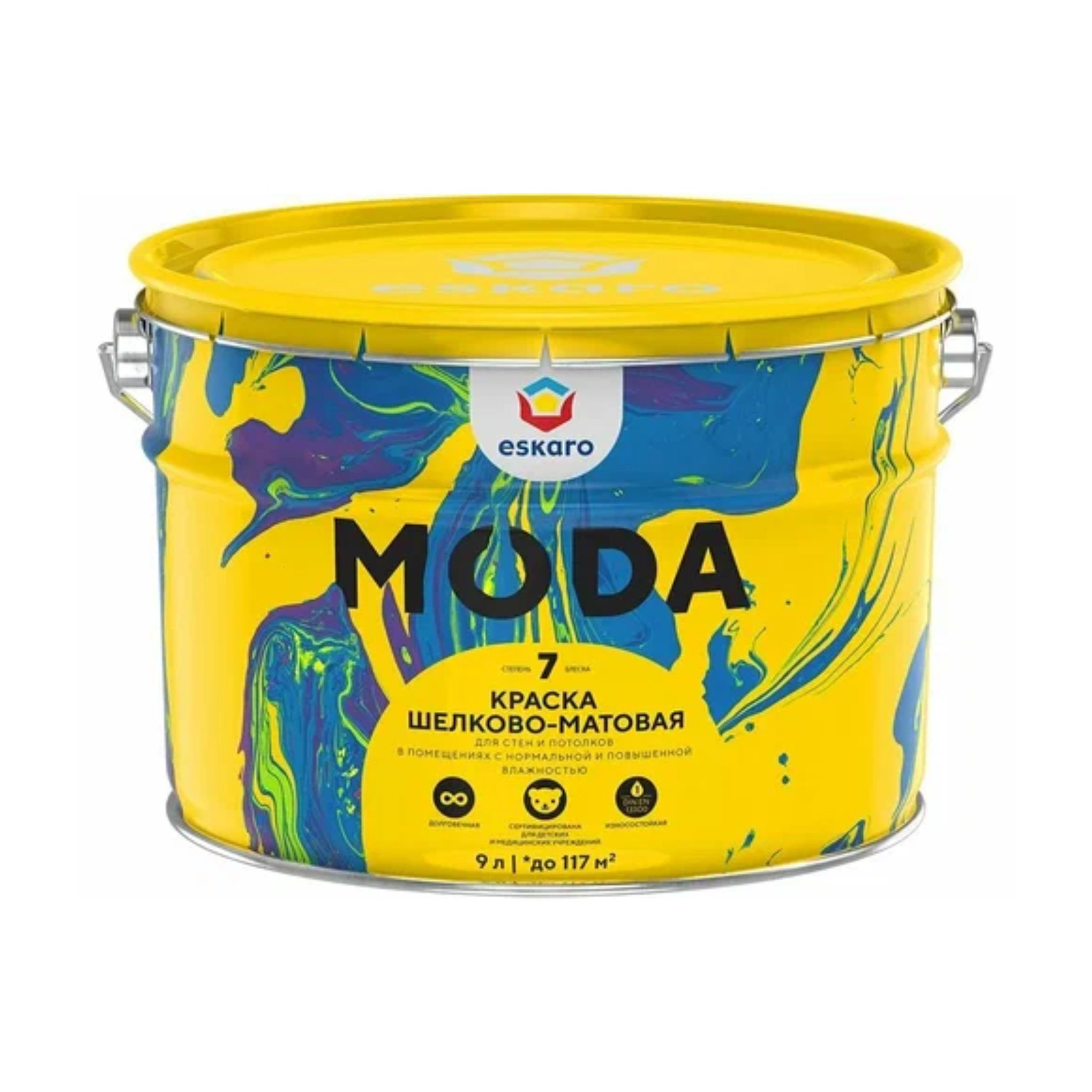 Краска матовая долговечная Eskaro Moda 7 для стен и потолков 9л.