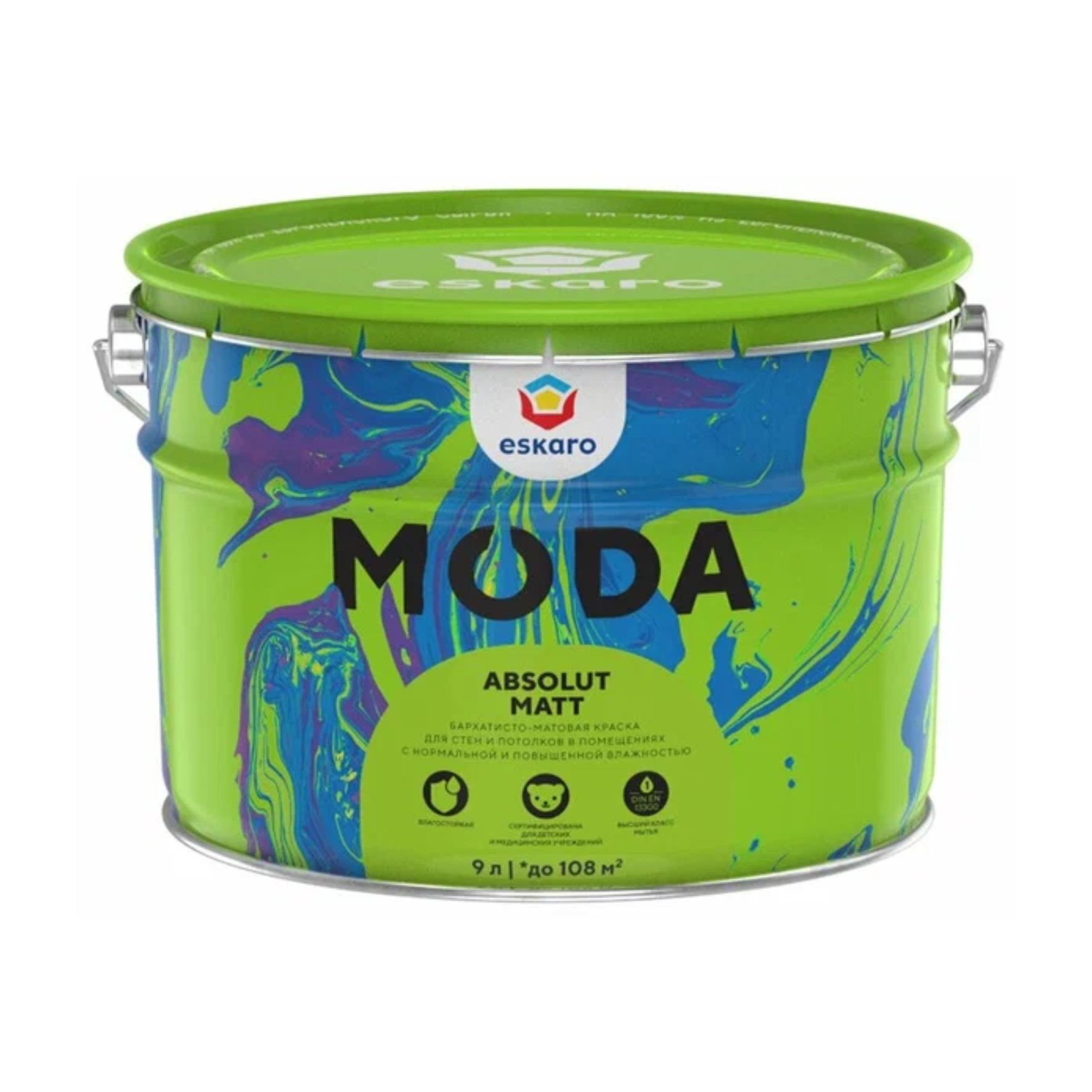 Краска матовая износостойкая Eskaro Moda Absolut Matt для стен и потолков 9л.