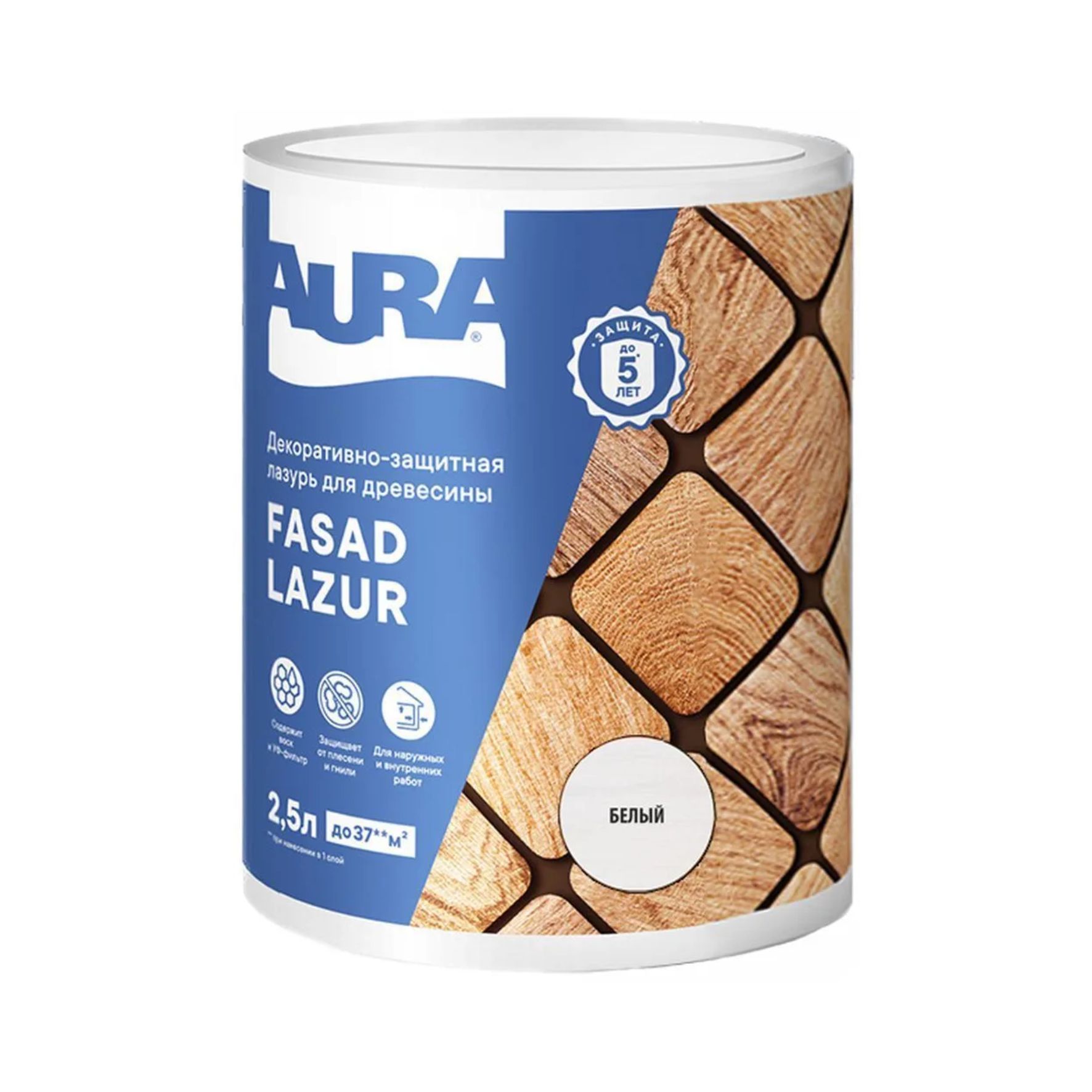 Лазурь для древесины декоративно-защитная Aura Fasad Lazur белая 2,5л AWW013