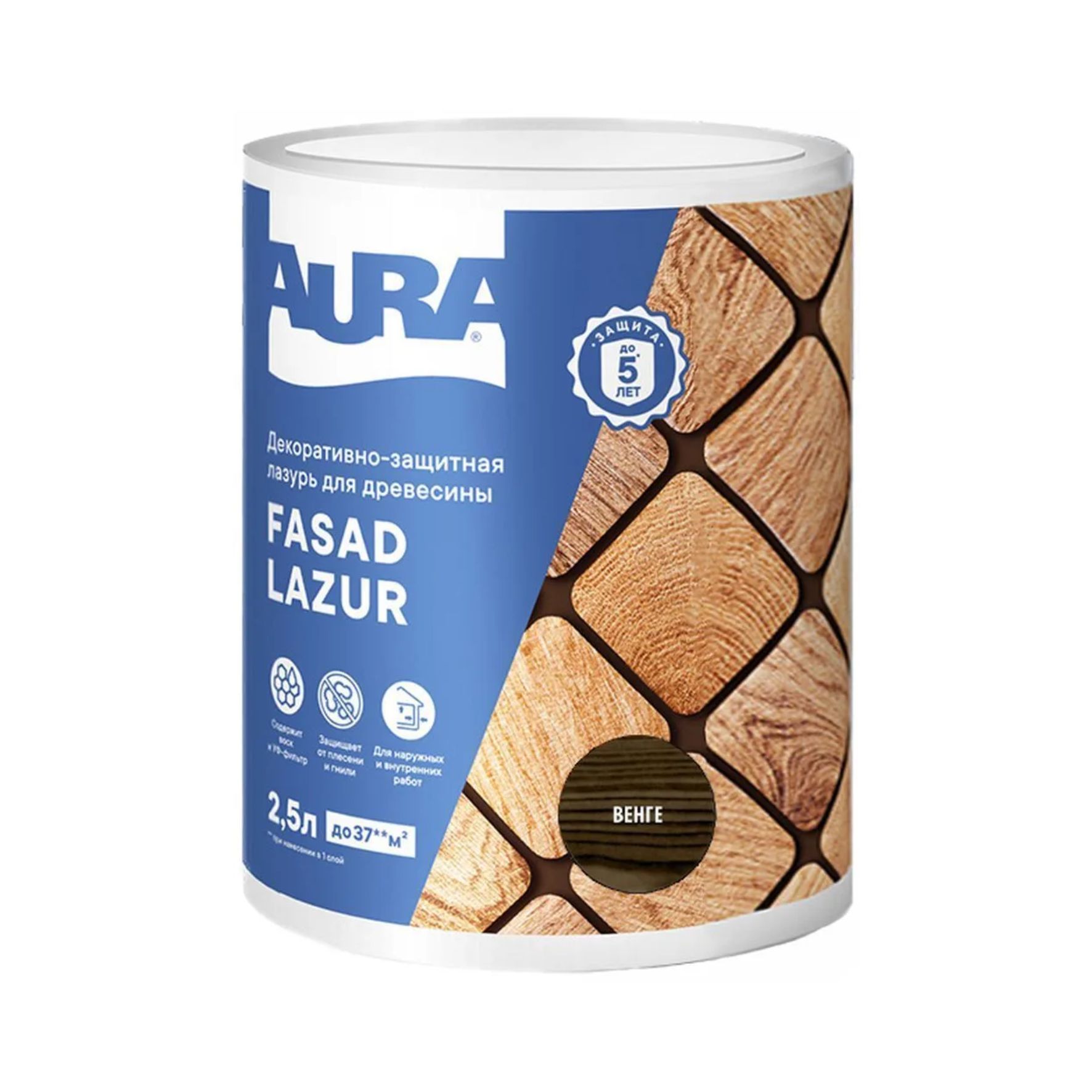 Лазурь для древесины декоративно-защитная Aura Fasad Lazur венге 2,5л AWW014