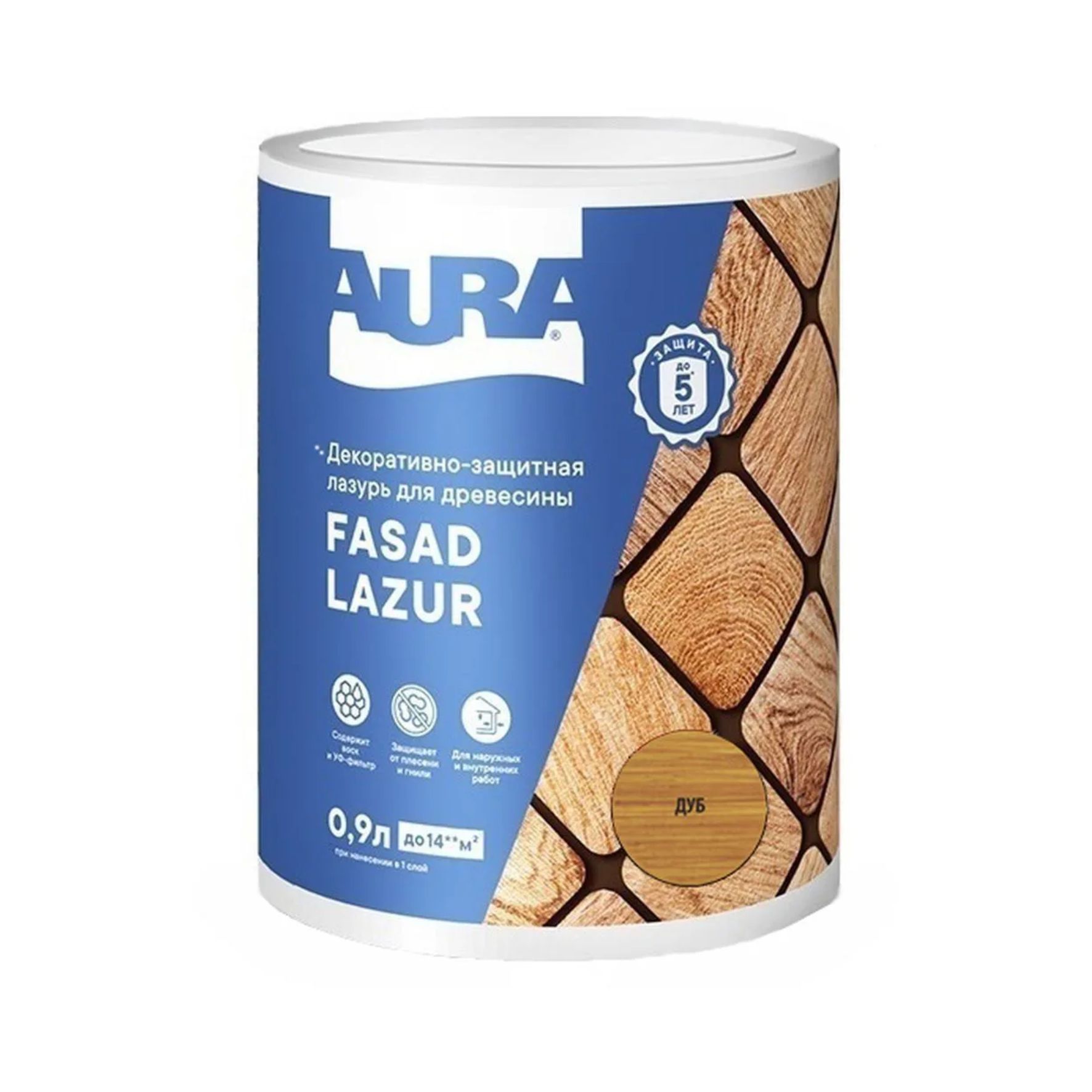 Лазурь для древесины декоративно-защитная Aura Fasad Lazur дуб 0,9л AWW007/6