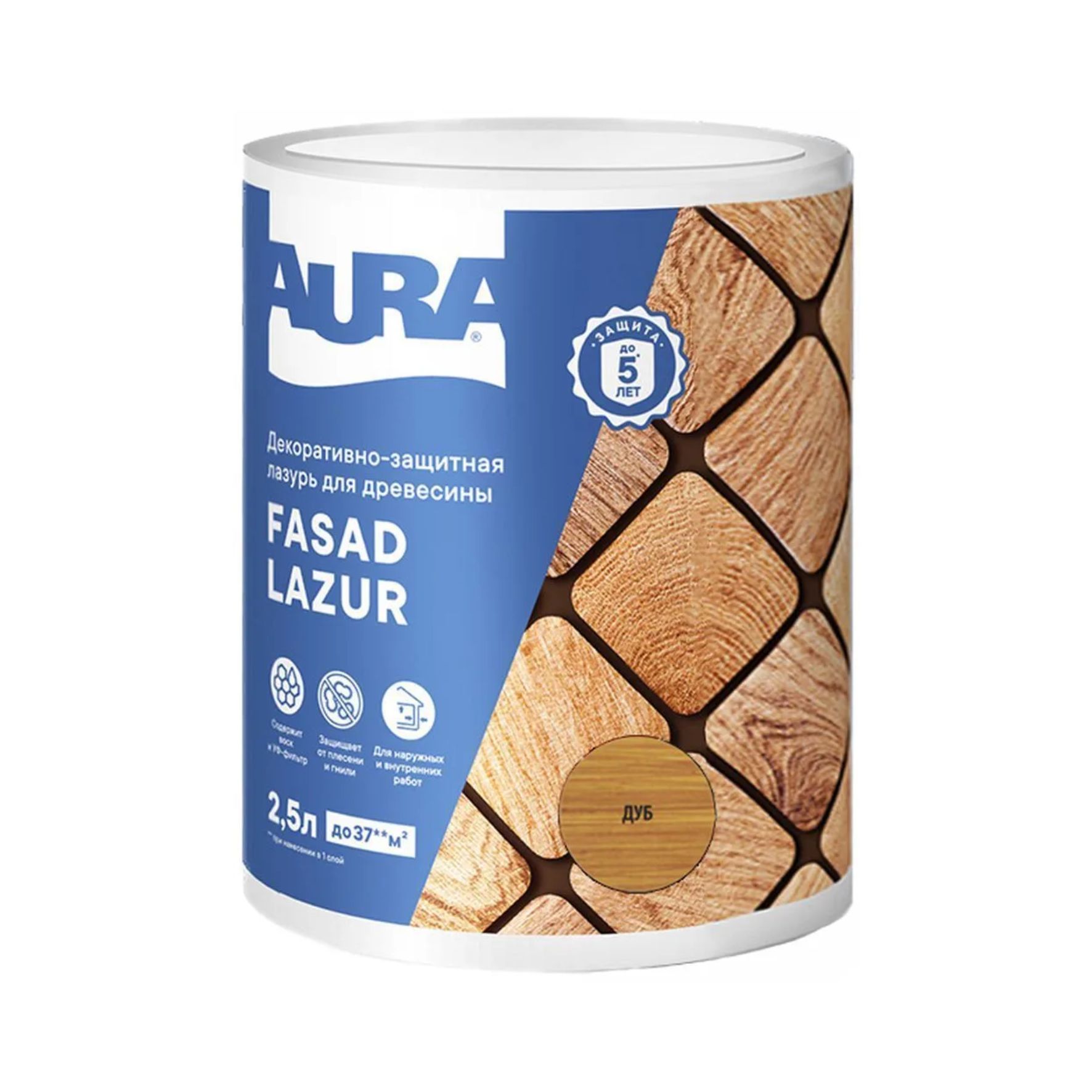 Лазурь для древесины декоративно-защитная Aura Fasad Lazur дуб 2,5л AWW018/3