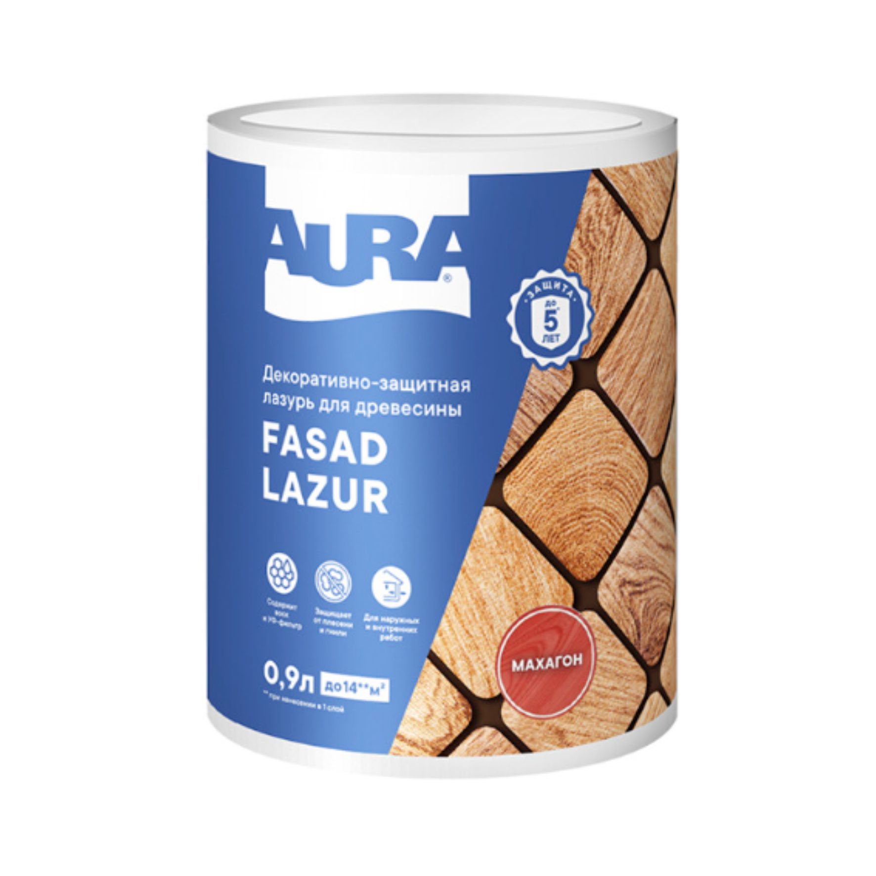 Лазурь для древесины декоративно-защитная Aura Fasad Lazur махагон 0,9л AWW008