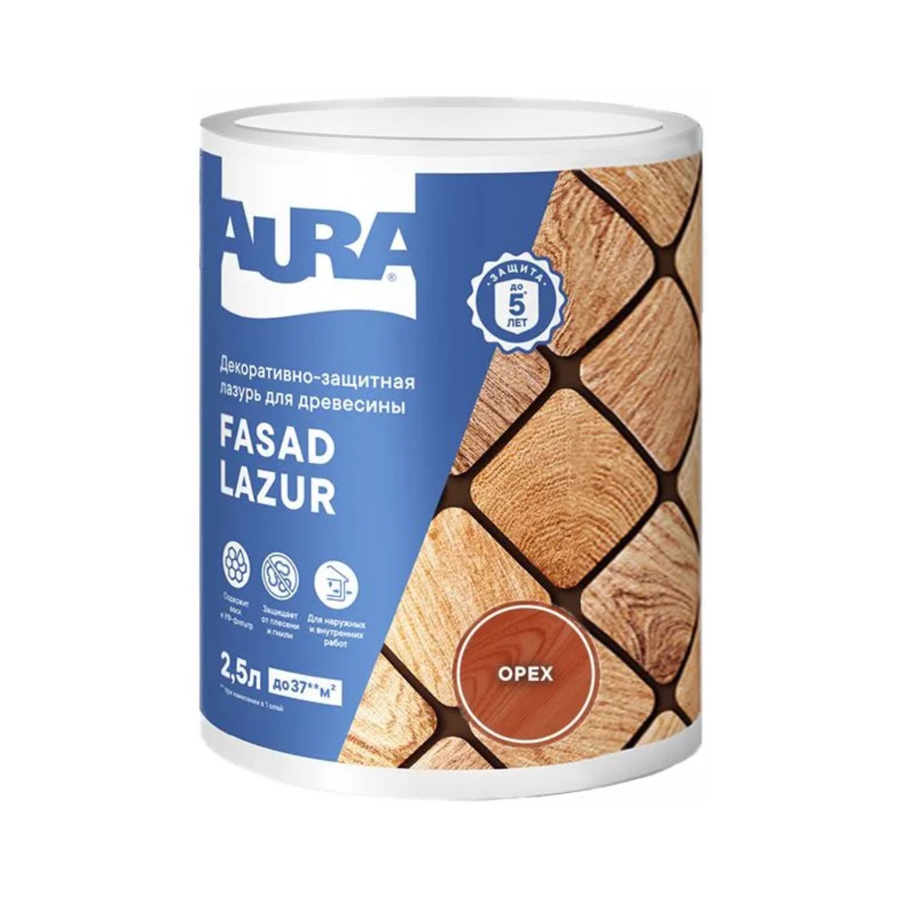 Лазурь для древесины декоративно-защитная Aura Fasad Lazur орех 2,5л AWW022/3