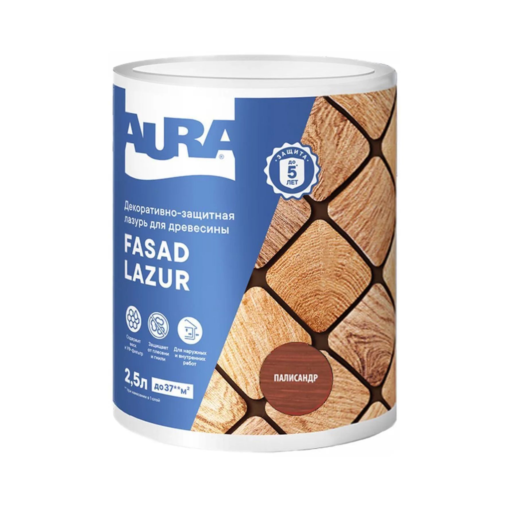Лазурь для древесины декоративно-защитная Aura Fasad Lazur палисандр 2,5л AWW016/6