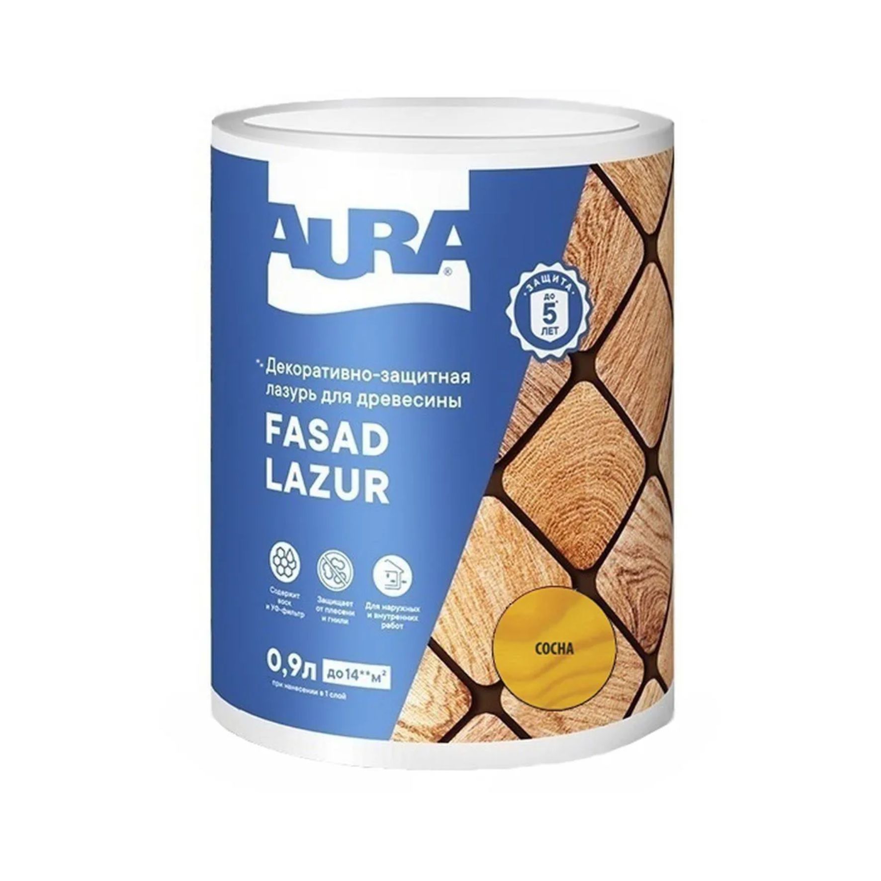 Лазурь для древесины декоративно-защитная Aura Fasad Lazur сосна 0,9л AWW006