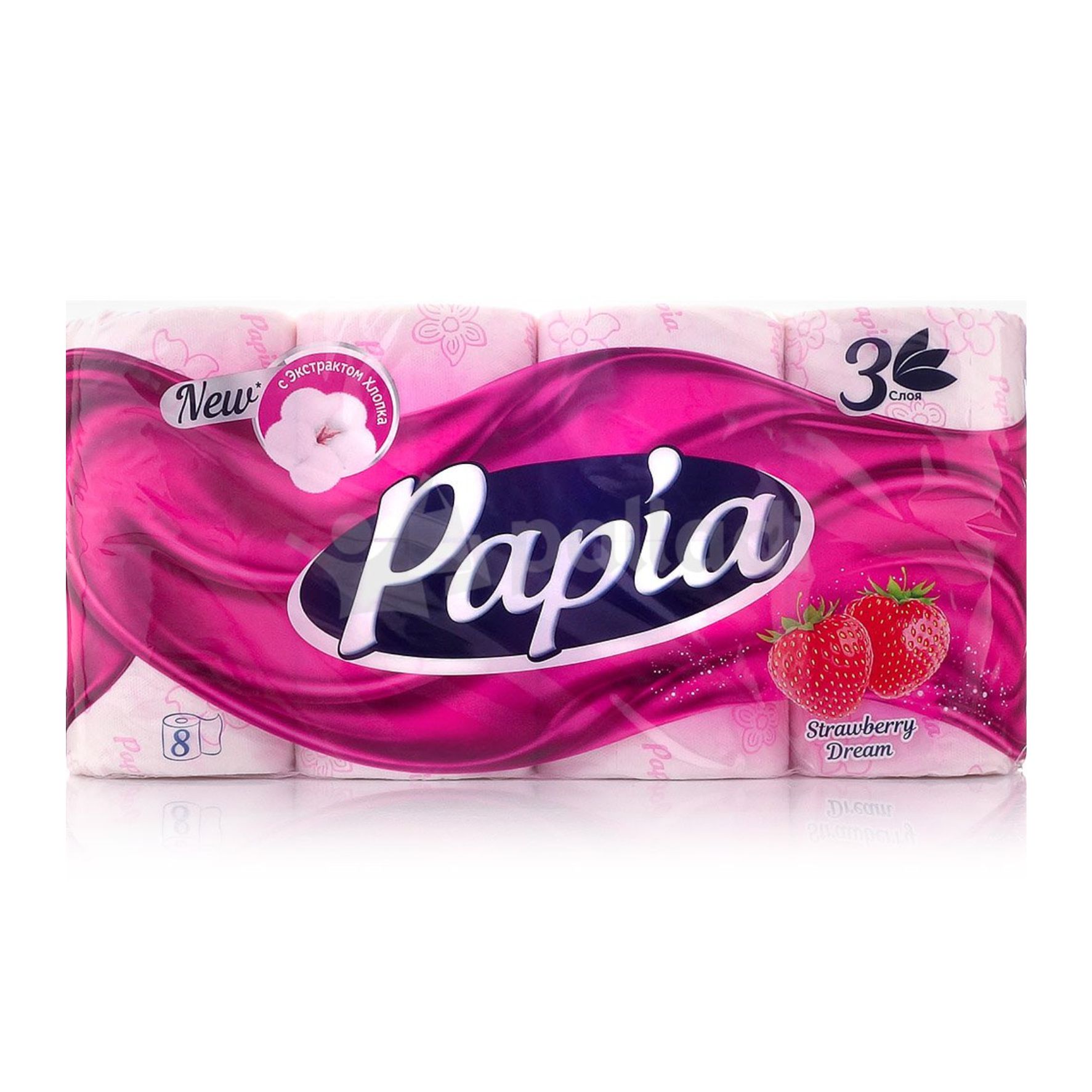 Бумага туалетная Papia "Клубничная мечта" 3-х сл. (8 рул.)