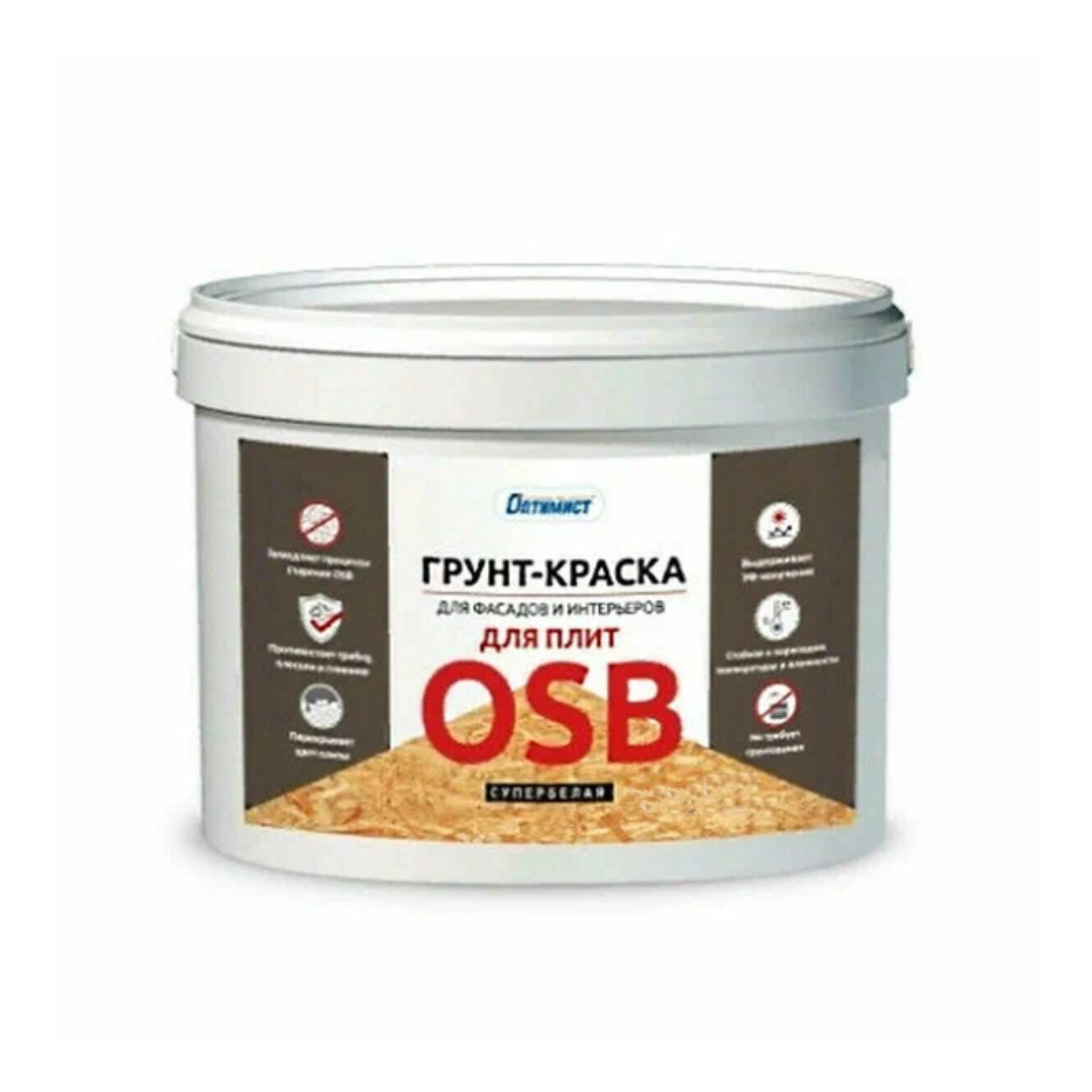 Грунт-краска Оптимист для плит OSB для фасадов и интерьеров 5л. F 321/100