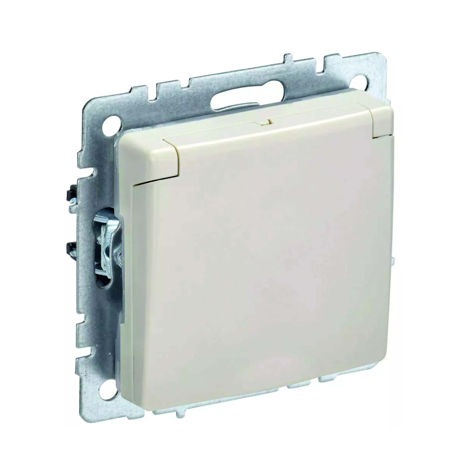 Розетка BRITE РСбш10-3-БрКр 16А IP20 с заземл. защ. шторки с крышкой беж. IEK BR-R16-16-K10