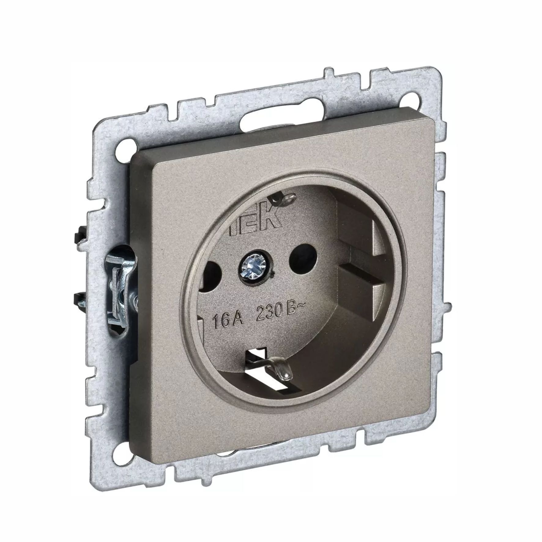 Розетка BRITE РС11-1-0-БрШ 16А с 5 заземл. без защ, шторки шампань IEK BR-R11-16-K37