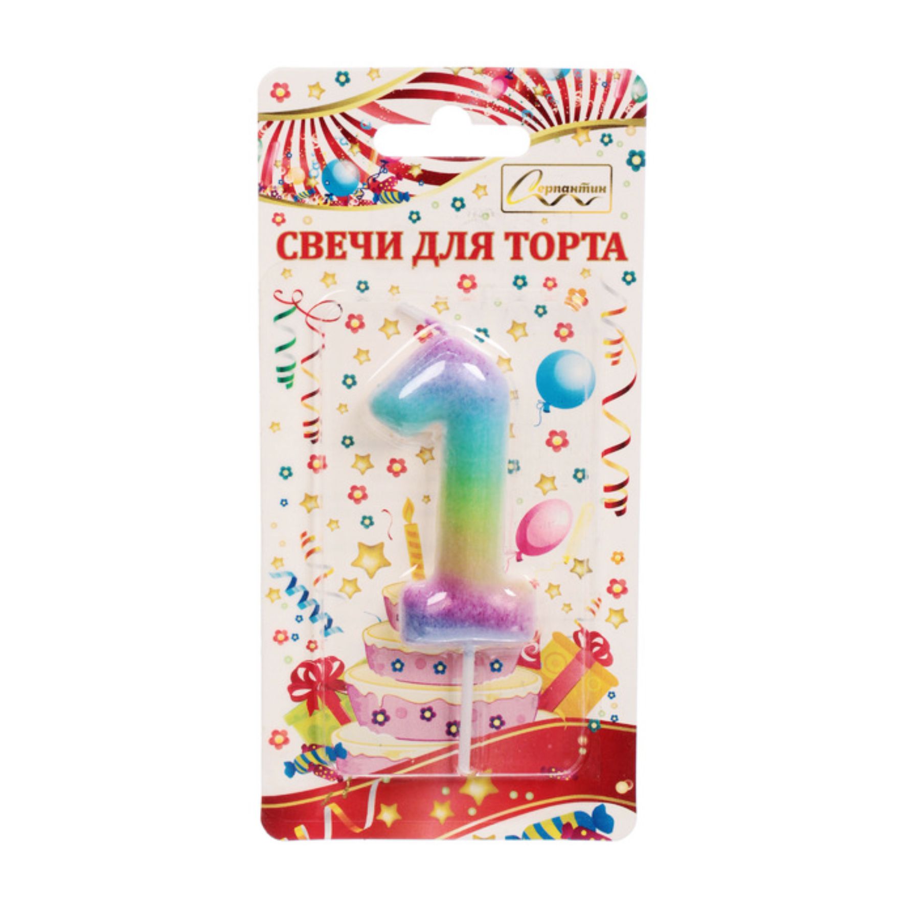 Свеча для торта Цифра Радуга "1" 6*4 см