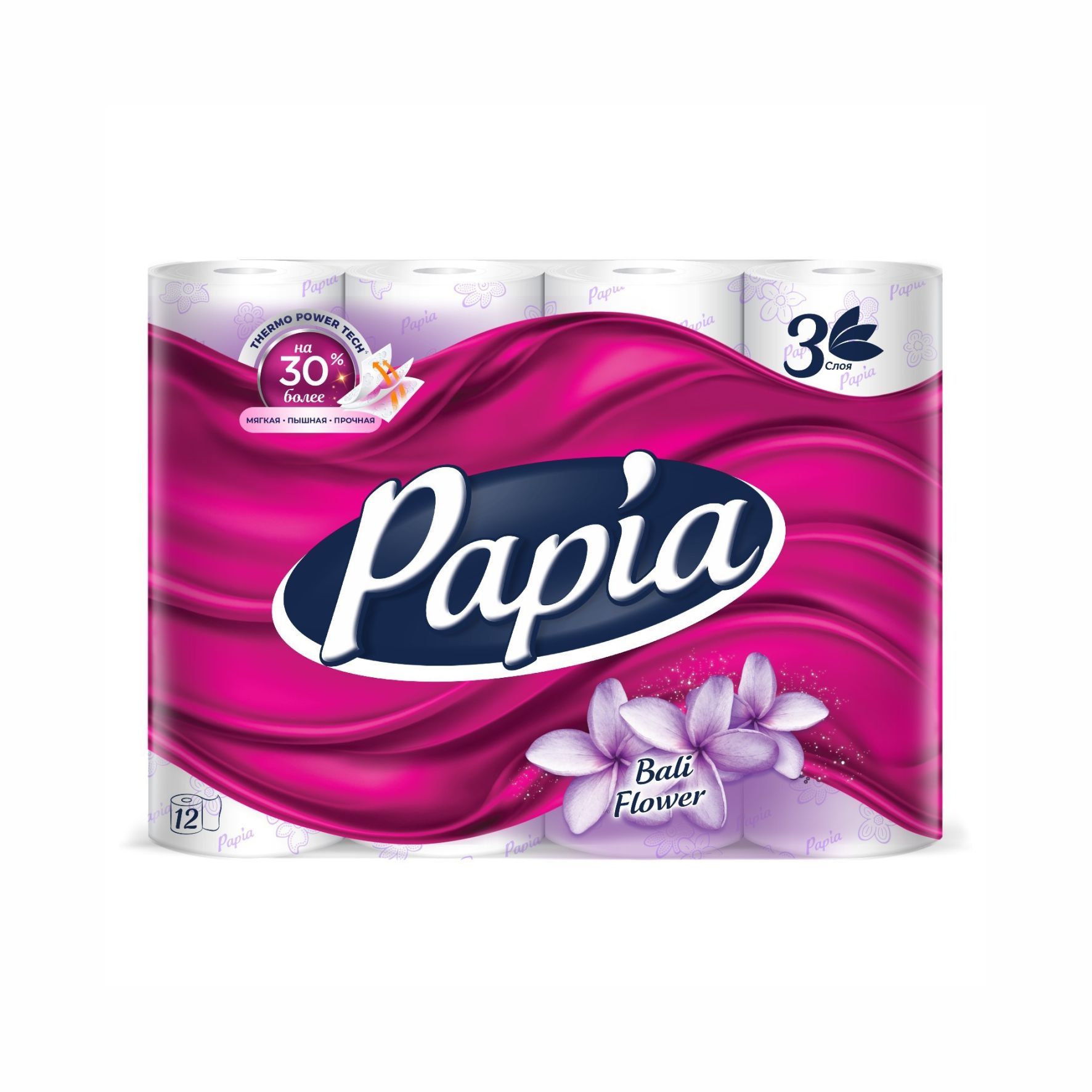 Бумага туалетная Papia Цветы Бали 3-х сл. (12 рул.)